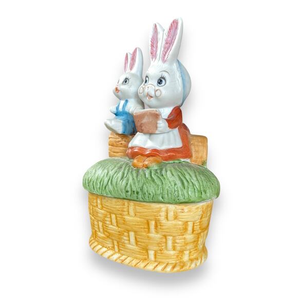 Vintage Bunny Rabbit Trinket Jar Figurine 5” Porcelain Ceramic Lund’s Lites 90s - Picture 3 of 13